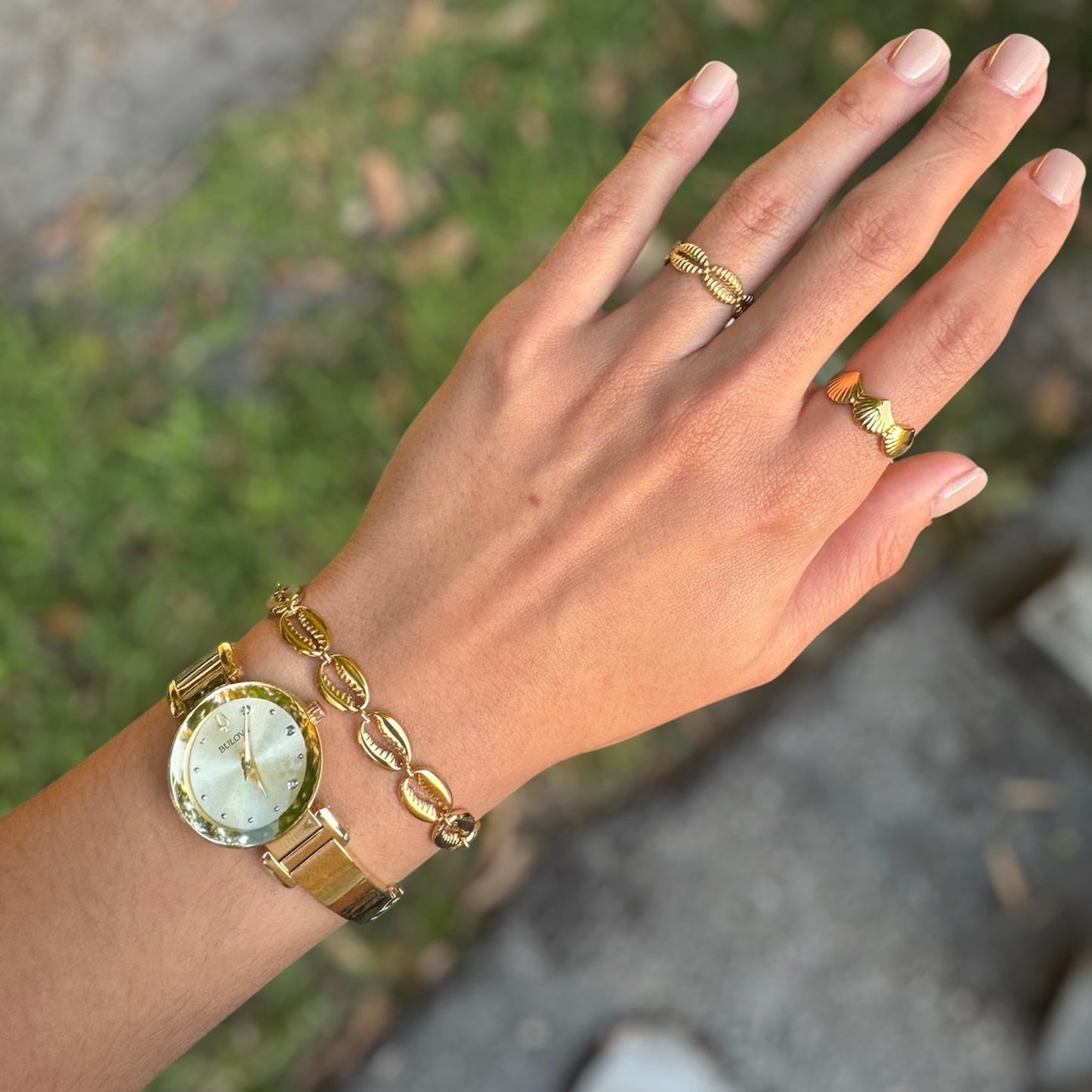 Cowrie shell set bracelet rings gold water proof beach jewelry permanent beach summer jewelry
