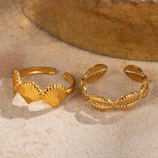 Cowrie and shell ring set gold water proof beach jewelry permanent beach summer jewelry