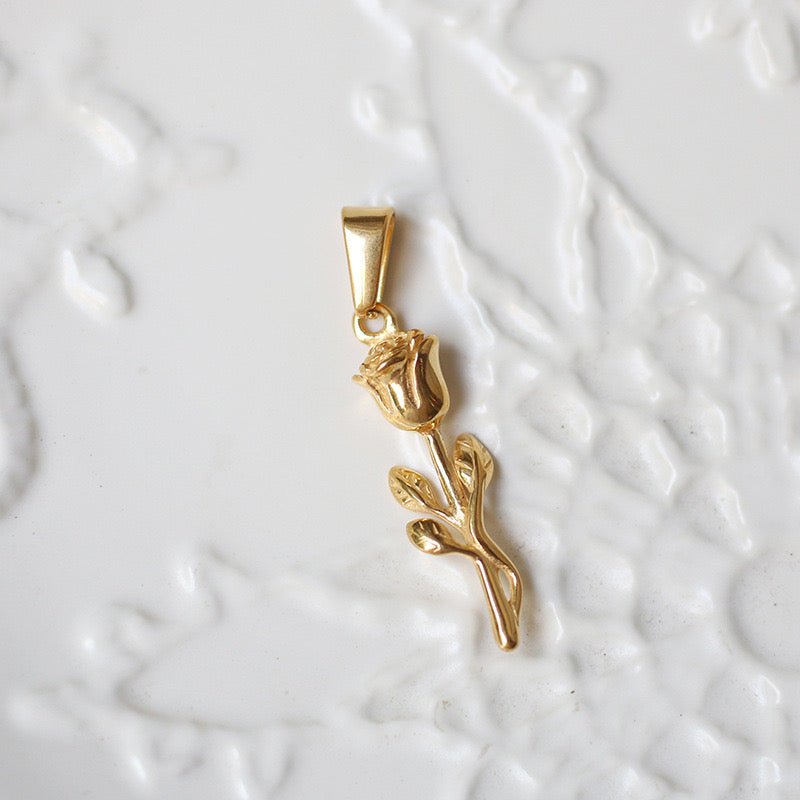 ROSE PENDANT WITH CUBAN 3MM - GOLD