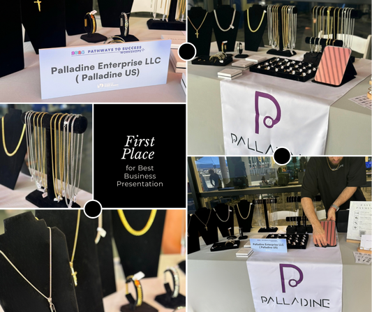 Jewelry brand Palladine US booth at Miami Dade College school of global business - wolfson campus entrepreneur business Market, showcasing award-winning men’s jewelry.