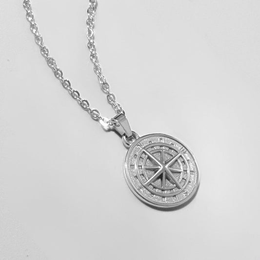 Compass pendant with chain silver