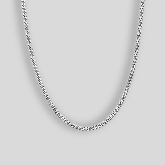  water-proof 5MM Cuban Link Chain created for everyday wear, crafted from durable stainless steel and refined rhodium