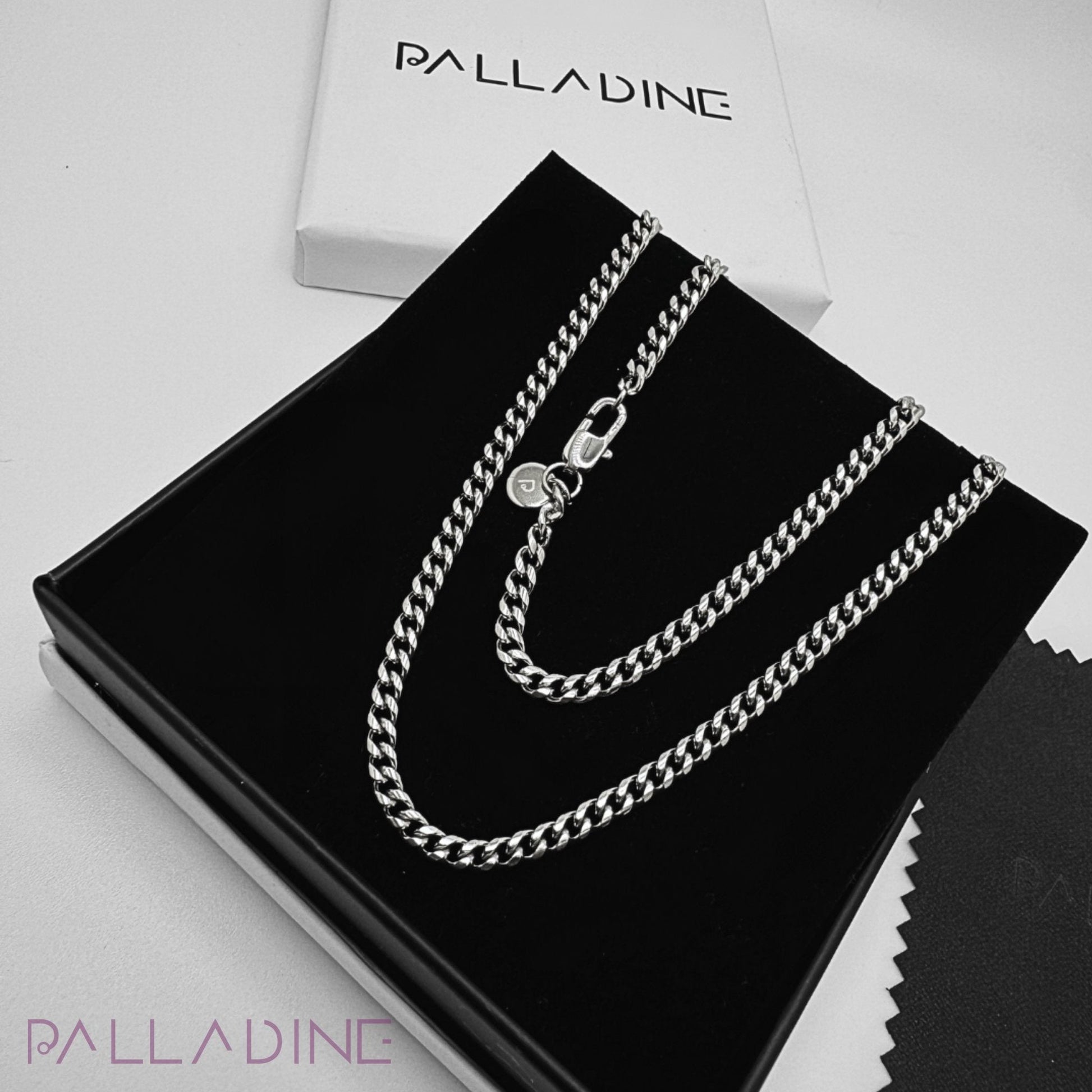 Cuban Link Set (3.5mm) in silver. This long lasting luxury jewelry set is plated with rhodium for a durable touch.