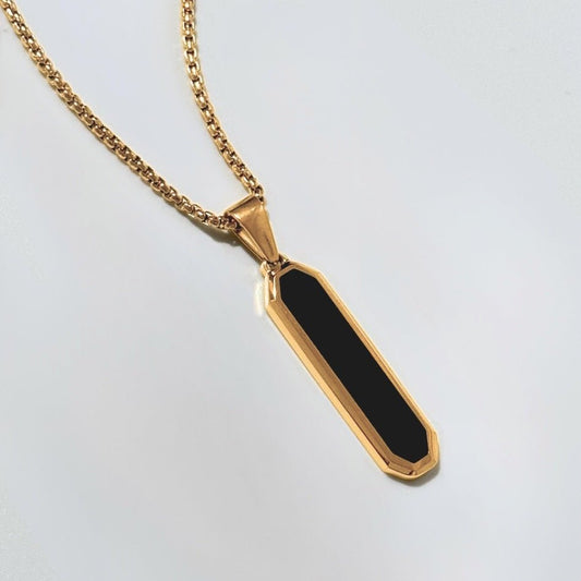 Long black pendant with box chain 18k gold