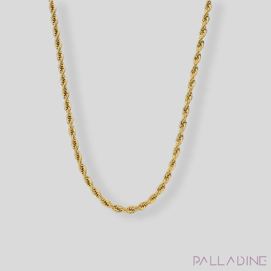 5mm silver rope chain necklace in stainless steel with rhodium plating, offering a luxurious and elegant design