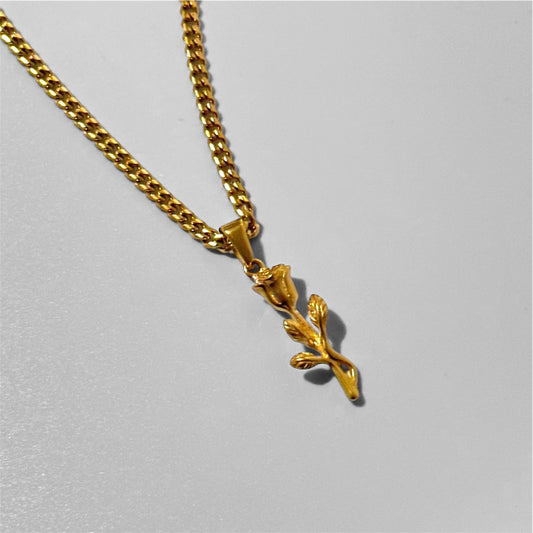 ROSE PENDANT WITH CUBAN 3MM - GOLD