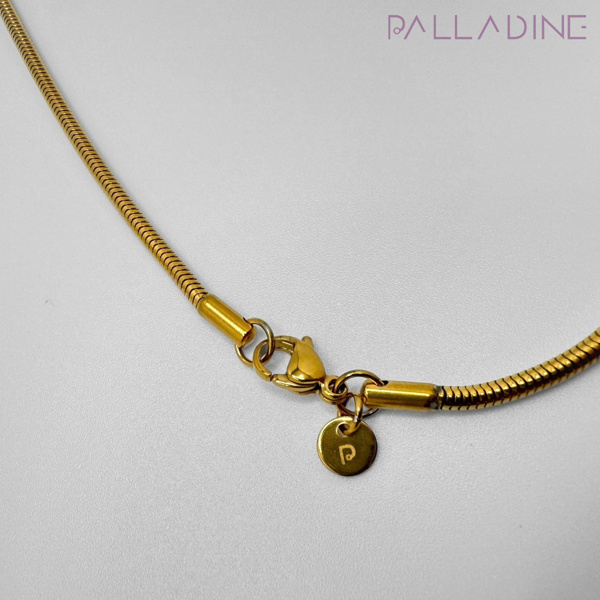 Stainless steel snake chain necklace, 2.4mm round chain plated in 18K GOLD for a luxurious shine.